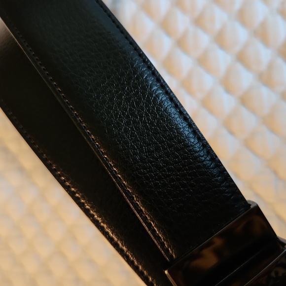 Reversible Mens Belt Bonded Leather Swivel Graphite Buckle Black Brown Size 38 - Picture 3 of 11